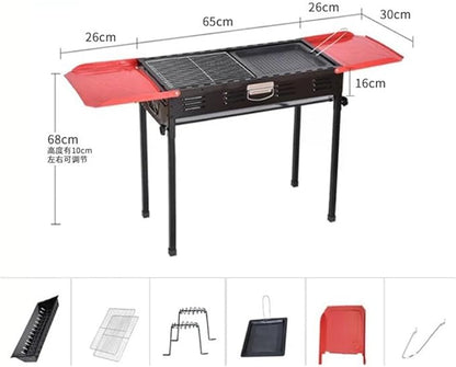Portable Charcoal Grill for Camping BBQ, Outdoor Barbecue Grill with Folding Stainless Steel Rack, Camping Grill Stove,65 * 30 * 68Cm-D