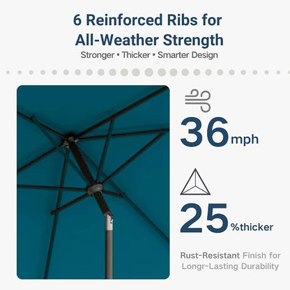 6.5' x 10' Rectangular Patio Umbrella Large Outdoor Market Umbrella w/UV Protection, Push Button Tilt and Crank Lift, Rectangle Table Umbrella for Garden, Deck, Pool, Patio, Lake Blue