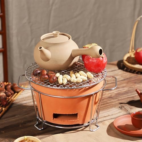 Clay Charcoal Stove, Multifunctional Pottery Barbecue Stove, Portable Ceramic Grill, Tabletop BBQ Grill for Home, Picnic, Camping, Tea Making and Outdoor Cooking(11.5x6in 29x16cm)