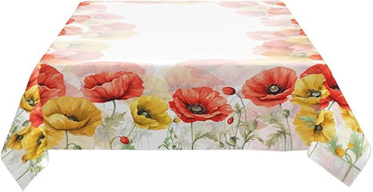 Decorative Rectangle Table Cloths Watercolor Poppy Spring Seasonal Summer Flower Tablecloth Table Cover for Dining/BBQ/Picnic/Coffee Table 52 X 70 Inches