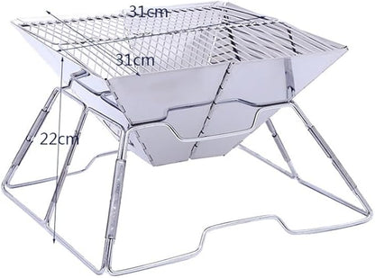 Outdoor Portable BBQ Grill Stainless Steel Folding Picnic Charcoal Barbecue Grills Home Camping Barbeque Tool, Light Grey (D Light Grey)