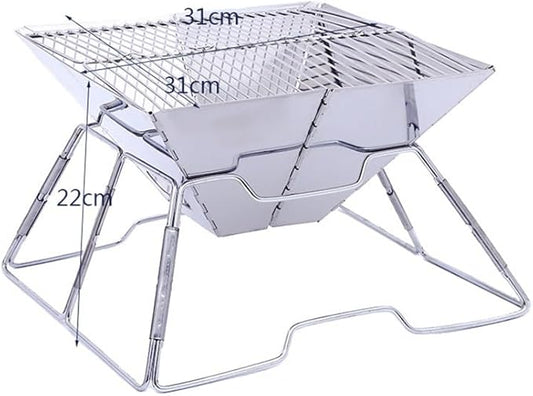 Outdoor Portable BBQ Grill Stainless Steel Folding Picnic Charcoal Barbecue Grills Home Camping Barbeque Tool, Light Grey (D Light Grey)