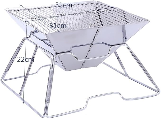 Portable Charcoal Grill Stainless Steel Folding BBQ Grills for Camping Outdoor Barbecue Grill Picnic Travel, Easy Clean Light Grey,LightGrey-D