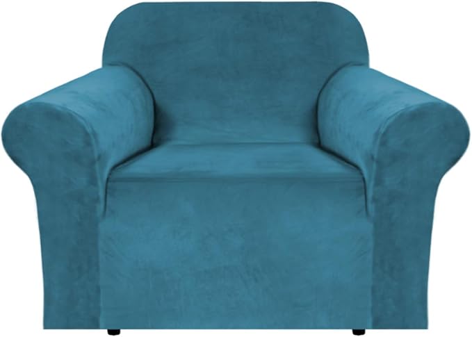 H.VERSAILTEX Stretch Velvet Armchair Cover Couch Covers 1 Cushion Chair Slipcover for Living Room Furniture Cover Crafted from Thick Comfy Rich Velour (Chair 31"-49", Peacock Blue)