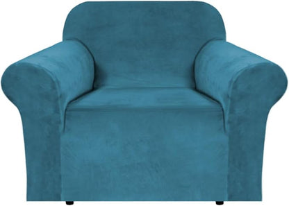 H.VERSAILTEX Stretch Velvet Armchair Cover Couch Covers 1 Cushion Chair Slipcover for Living Room Furniture Cover Crafted from Thick Comfy Rich Velour (Chair 31"-49", Peacock Blue)