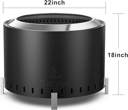 OutVue 22 inch Stainless Steel Smokeless Fire Pit, Outdoor Smokeless Firepit, Wood Burning Fire Pits for Camping, Bonfire, Low Smoke Firepit for Outside (Vertical Hole)