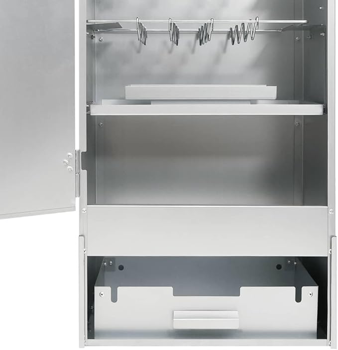 Outdoor BBQ Smoker with Prep Table, Galvanized Steel Vertical Smoker Grill for Meat, Fish and Sausage, Includes Thermometer and Storage Shelves