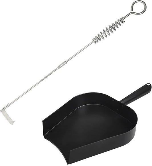 18” BBQ Ash Removal Tool and Ash Pan for Big Green Egg Accessories, Stainless Steel Ash Tool Poker for BGE Primo and Other Charcoal Kamado Stove(AT+AP)