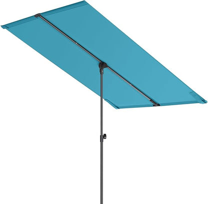 HOMSHADE 6x4ft Outdoor Balcony Umbrella - Flat Porch Pool Patio Umbrella Rectangular Canopy Shade UPF50+ UV Protection 360° Rotating & Tilting All Angles Applicable (Light Blue, No Base)