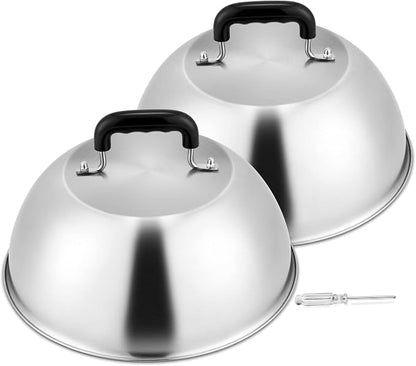 Melting Dome Set of 2, HaSteeL Stainless Steel Large 12in Basting Steaming Cover for Griddle Grill Teppanyaki Flat Top, Great for BBQ Cheese Burger Veggies Indoor Outdoor, Heavy Duty & Dishwasher Safe