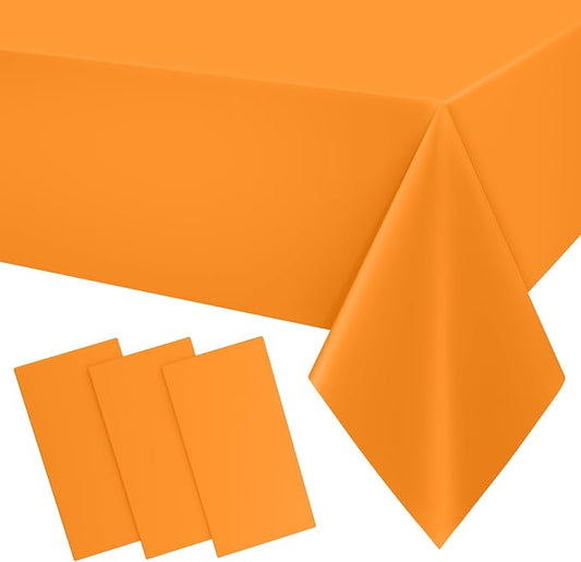 Smiry Disposable Table Cloth 3 Pack, 54 x 108 Inch Waterproof Plastic Tablecloth, Decorative Rectangle Table Covers for Party, Birthday, Picnic, Orange