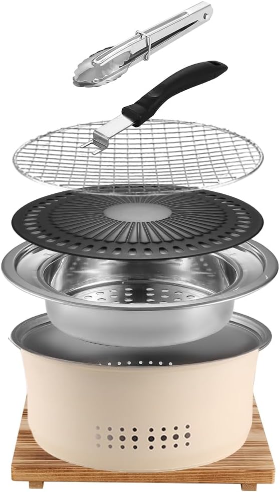 SANQIAHOME Stainless Steel Charcoal Portable Barbecue Grill, 10.5 Inches Non-Stick, Round, Barbecue or Hot Pot, Boiling Water, Charcoal Stove for Home Party Outdoor Camping