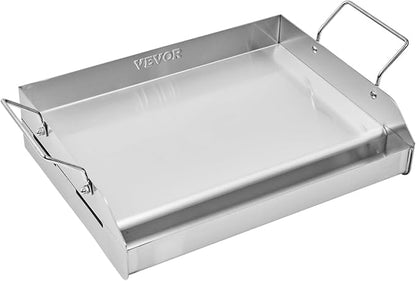 VEVOR Stainless Steel Griddle, 17x13 inch Universal Flat Top Rectangular Plate, Gas Grill Griddle for BBQ Grill, Teppanyaki, Portable Family Cookware with Handle, for Camping Tailgating Party