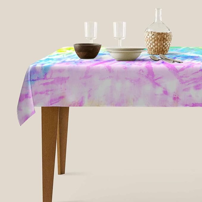 TKS MITLAN Tablecloth Rainbow Tie Dye Table Cloth Rectangle Table 60 x 84 Inch Distorted Watercolor Bright Pattern Vibrant Kitchen Decorations for Home Dinner Party