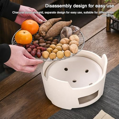 Pottery Barbecue Stove, Portable Wood Clay Charcoal Stove, Multipurpose Outdoor Charcoal Stove, Indoor Charcoal Grill, with Metal Baking Tray(L)