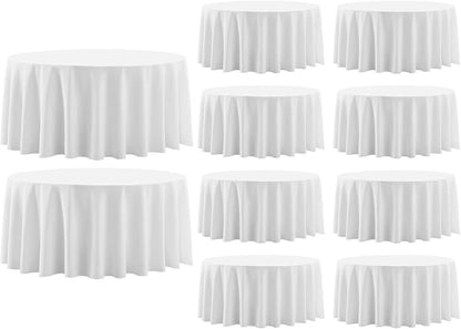10 Pack White Round Tablecloths 132 Inch for Dining Tables | Washable Decorative Linen Polyester Table Cover for Banquets Buffets Parties and Weddings