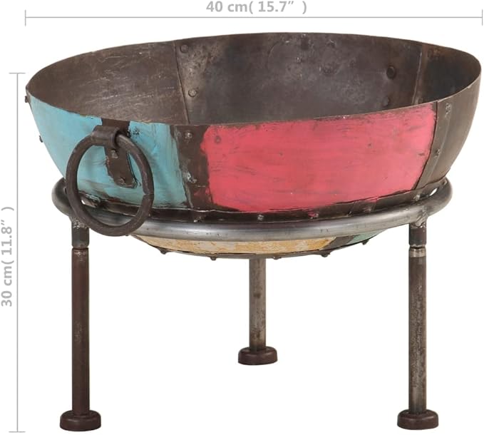15.7 inch Iron Fire Pit, Rustic Round Fire Bowl for Outdoor Patio, Garden Backyard Wood Burning Heater with Carrying Handles