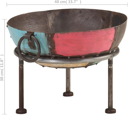 15.7 inch Iron Fire Pit, Rustic Round Fire Bowl for Outdoor Patio, Garden Backyard Wood Burning Heater with Carrying Handles