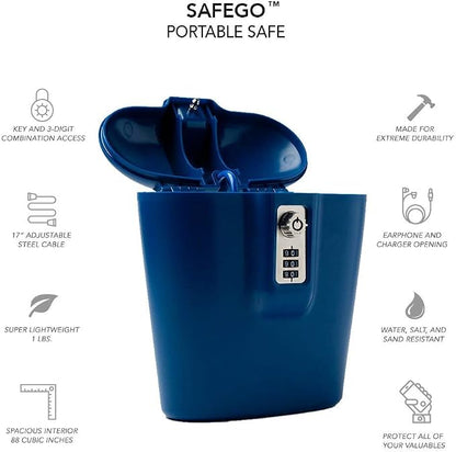 SAFEGO Portable Indoor/Outdoor Lock Box Safe with Key and Combination Access (Blue)
