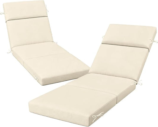 2 Pcs Outdoor Chaise Lounge Cushion 72" x 21" x 3", 4-Section Folding Patio Lounge Chair Cushion with Ties, Waterproof & Fade Resistant Replacement Cushion for Pool, Patio, Deck (Beige, 2 Pcs)
