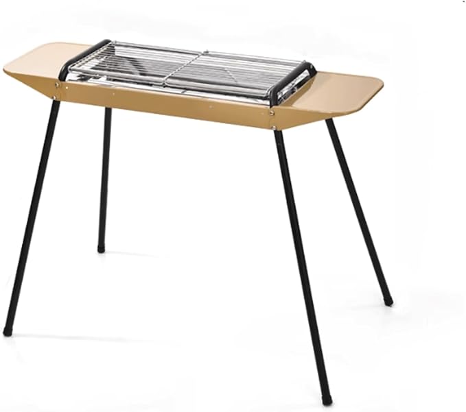 Portable Charcoal Grill Folding Stainless Steel Smoker BBQ Grill Adjustable Height Barbecue Grill with Removable Side Table for Outdoor Cooking Camping