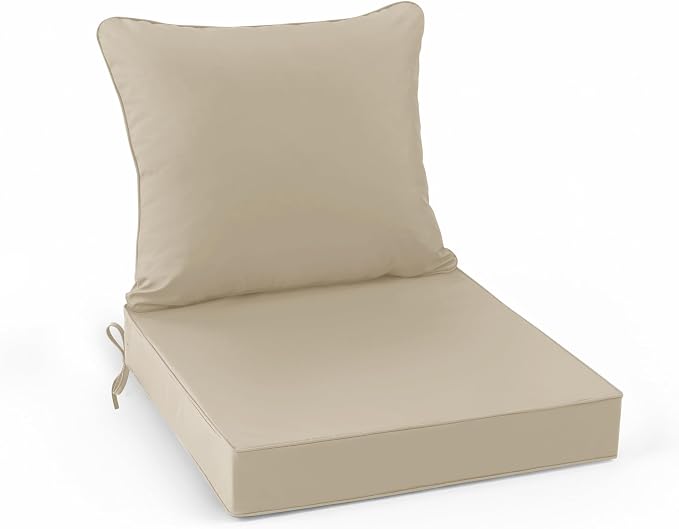 Summsun Patio Chair Cushions 22 x 22 Inch, Cream | Double-Sided Water Resistant, Removable Cover, Back Pillow & Seat Cushion, Tie Straps, Fit for Patio, Garden, Sofa Couch