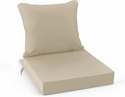 Summsun Patio Chair Cushions 22 x 22 Inch, Cream | Double-Sided Water Resistant, Removable Cover, Back Pillow & Seat Cushion, Tie Straps, Fit for Patio, Garden, Sofa Couch