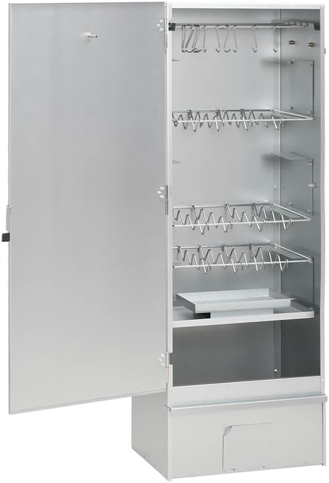 Outdoor BBQ Smoker Grill with Thermometer, Galvanized Steel Vertical Charcoal Oven for Meat, Fish and Sausage Smoking, 17.5 x 11.4 x 43.3 Inches