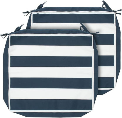 Magpie Fabrics Indoor Outdoor Cushion Cover Replacement 2 Pack, NO Insert! Water Repellent Slipcover with Ties Christmas Decor for Patio Garden Chair Seat Sofa Bench Wicker(Navy White, 22x20x4 Inch)
