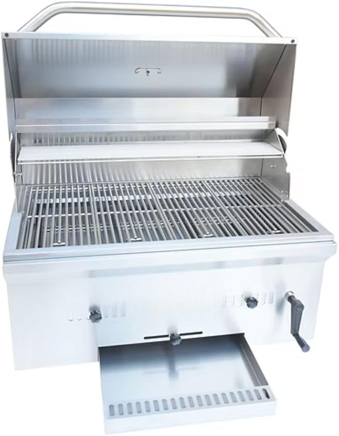 KoKoMo 32” Built-In Charcoal Grill Premium 304 Stainless Steel Construction Adjustable Air Dampers Charcoal Tray Front Clean Out Double Wall Hood Outdoor Kitchen Grill
