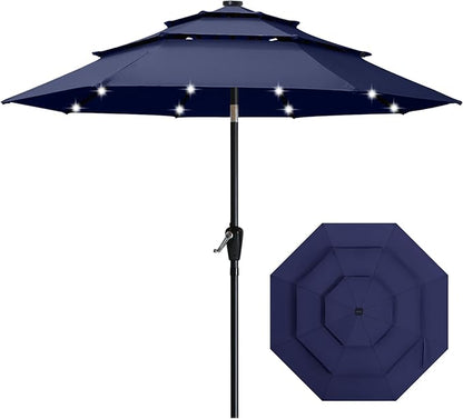 ABCCANOPY Solar Led Patio Umbrella 3-Tiers 11FT (Tibetan Blue)