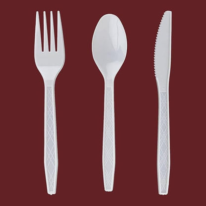 PARTY BARGAINS Argyle White Plastic Cutlery Set 2160-Piece – 1080 Forks, 720 Spoons, 360 Knives – Heavy-Duty Disposable Utensils for Parties, Weddings, Buffets, BBQs & Catering – BPA Free