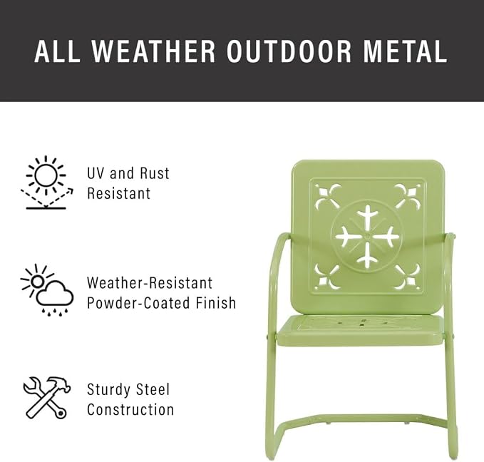 Crosley Furniture Azalea 5-Piece Vintage Outdoor Dining Set for 4, Retro Metal Round Patio Table and Chairs, Key Lime Gloss/White Satin