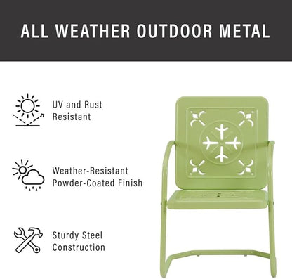 Crosley Furniture Azalea 5-Piece Vintage Outdoor Dining Set for 4, Retro Metal Round Patio Table and Chairs, Key Lime Gloss/White Satin