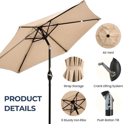 Wisteria Lane Outdoor Patio Umbrella, 7.5' Patio Umbrella, Market Umbrella, Large Outdoor Umbrella, Metal Pole Umbrella with Push Button Tilt and Crank, Polyester Canopy