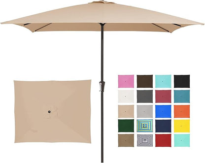 JEAREY 8x10 ft Rectangular Patio Umbrellas Outdoor Table Market Umbrella w/Crank, 8 Sturdy Ribs, UV Protection Windproof Sunproof for Garden, Deck, Backyard, Pool(Beige)