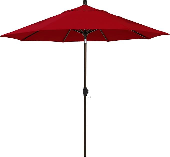 California Umbrella 12-Year-Non-Fading, 9Ft Premium Sunbrella Patio Umbrella, Hand-Crank, Button-Tilt, Bronze Frame, Jockey Red Fabric