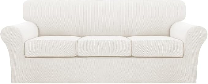 Turquoize 4 Piece Sofa Covers for 3 Cushion Couch Sofa Slipcover Soft Couch Cover for Dogs-Washable Sofa Furniture Cover with 3 Individual Cushion Covers (3 Cushion Sofa, Porcelain White)
