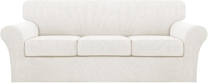 Turquoize 4 Piece Sofa Covers for 3 Cushion Couch Sofa Slipcover Soft Couch Cover for Dogs-Washable Sofa Furniture Cover with 3 Individual Cushion Covers (3 Cushion Sofa, Porcelain White)