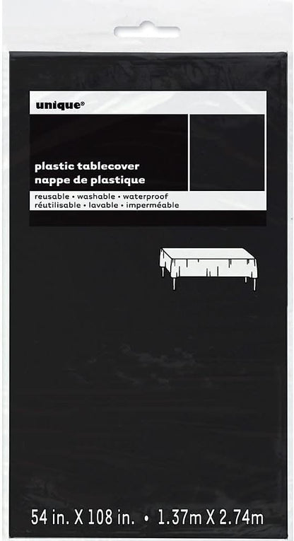 Black Solid Rectangular Plastic Table Cover (54" x 108") 1 Count - Elegant Design & Premium Quality, Ideal For Parties, Events & Everyday Use