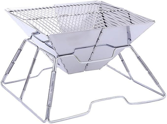 Outdoor Portable BBQ Grill Stainless Steel Folding Picnic Charcoal Barbecue Grills Home Camping Barbeque Tool, Light Grey (D Light Grey)