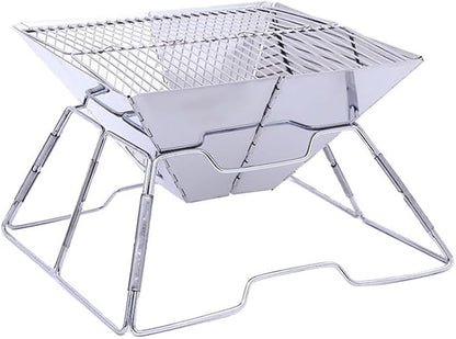 Portable Charcoal Grill Stainless Steel Folding BBQ Grills for Camping Outdoor Barbecue Grill Picnic Travel, Easy Clean Light Grey,LightGrey-D