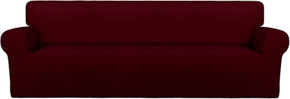 PureFit Stretch Couch Covers for Sofa 4 Seater Slipcovers Wine | 1-Piece Sofa Cover Washable Soft Couch protector, Couch Slipcover with Non Skid Foam and Elastic Bottom for Kids, Dogs