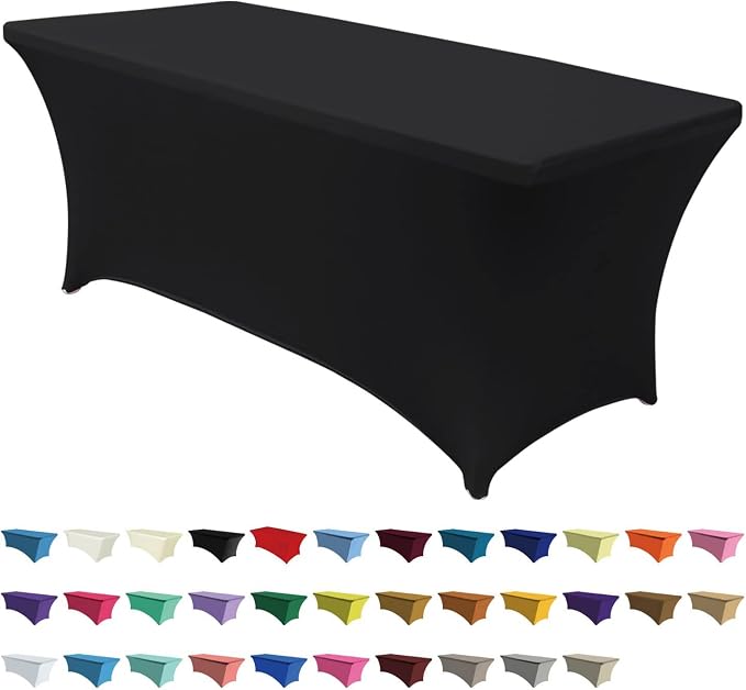 ABCCANOPY 4FT Spandex Table Cover, Stretch Fitted Tablecloth, Black | Rectangular Tight, Fitted, Washable and Wrinkle Resistant Table Protector for Wedding, Banquet,Birthday, Party, Event