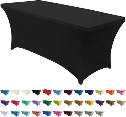 ABCCANOPY 8FT Spandex Table Cover, Stretch Fitted Tablecloth, Black | Rectangular Tight, Fitted, Washable and Wrinkle Resistant Table Protector for Wedding, Banquet,Birthday, Party, Event