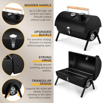 Joyfair Portable Charcoal Grill Set & Charcoal Chimney Starter, Small Tabletop Barbecue Grill with Accessories Tools for Outdoor Camping BBQ Grilling Backyard Party Cooking, Heavy Duty