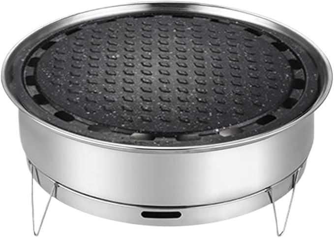 Stainless Steel Charcoal Grilling Oven Outdoor Home Kitchen Garden Camping Rotisserie Carbon Grill Pan(Stone Plate)
