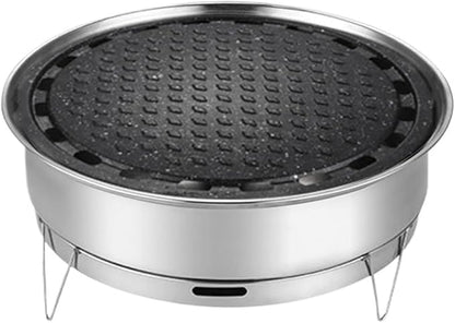 Stainless Steel Charcoal Grilling Oven Outdoor Home Kitchen Garden Camping Rotisserie Carbon Grill Pan(Stone Plate)
