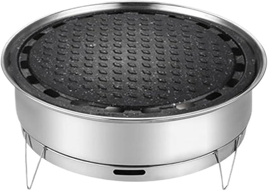 Stainless Steel Charcoal Grilling Oven Outdoor Home Kitchen Garden Camping Rotisserie Carbon Grill Pan(Stone Plate)