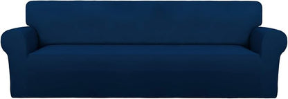PureFit Stretch Couch Covers for Sofa 4 Seater Slipcovers Navy | 1-Piece Sofa Cover Washable Soft Couch protector, Couch Slipcover with Non Skid Foam and Elastic Bottom for Kids, Dogs